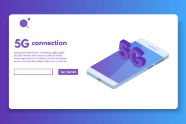 5g bağlantı izometrik kavramı. Telekomünikasyon teknolojisi. Vektör çizim.