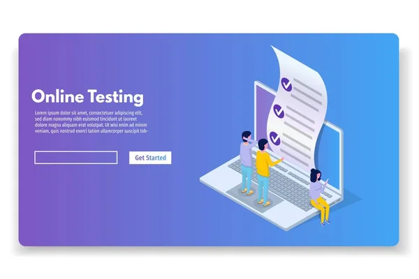 Online Testing Learning Education Isometric Concept Векторная Иллюстрация — стоковый вектор