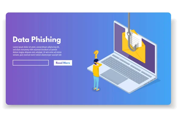 Datos Phishing Isométrico Piratería Estafa Línea Pesca Por Correo Electrónico — Archivo Imágenes Vectoriales