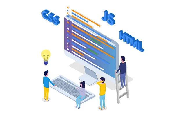 Разработка Программного Обеспечения Изометрическая Программист Работой Обработка Больших Данных Векторная — стоковый вектор