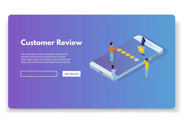 Customer Review Usability Evaluation Feedback Rating System Isometric Concept Illustrazione — Vettoriale Stock