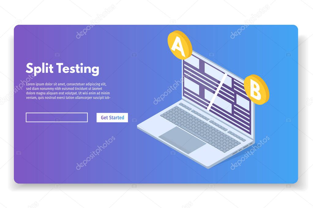 A-B comparison. Split testing isometric concept. Vector illustration.