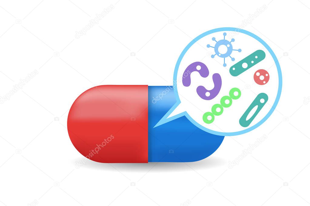 Probiotic  Bacterial microorganism. Realistic pills. Vector illustration