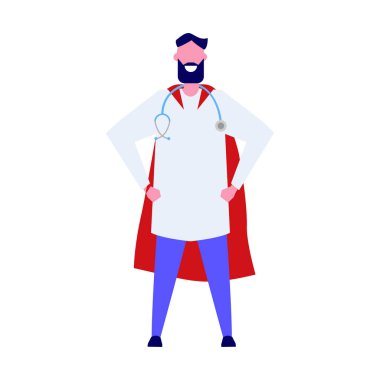 Süper Doktor karakter. Düz stil profesyonel vektör çizim.