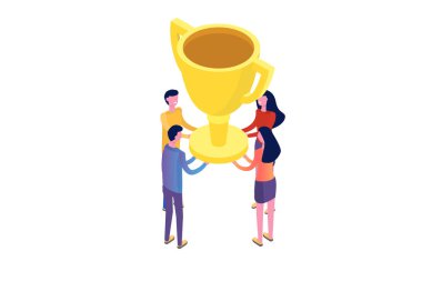 Takım çalışması, başarı, zafer takım kavramı izometrik. Vektör çizim.