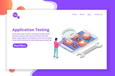 Mobil uygulama geliştirme, test etme ve prototip oluşturma işlemi izometrik vektör. App inşa arayüzü.