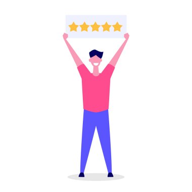 Mutlu müşteri, Kullanıcı geri bildirimi gözden kavramı vektör çizim düz stil.