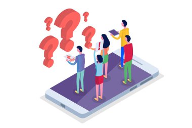 Internet Forumu, insanlar, toplum izometrik kavramı iletişim. Vektör çizim