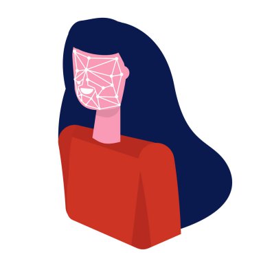 Yüz tanıma izometrik kavramı. Biyometrik kimliği. Vektör çizim