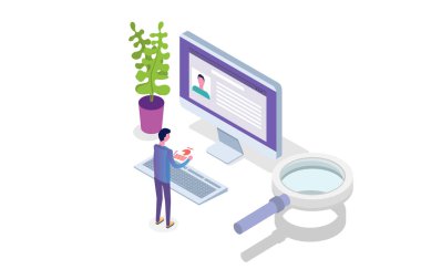İşe Alım, iş arama izometrik kavramı. Tanıtım, sosyal medya, kartları, web afiş için kullanın. Vektör çizim