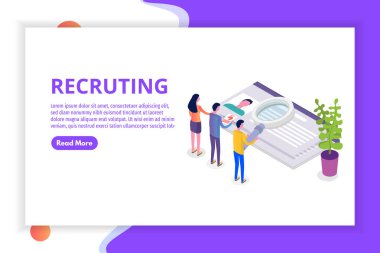 İşe Alım, iş arama izometrik kavramı. Tanıtım, sosyal medya, kartları, web afiş için kullanın. Vektör çizim