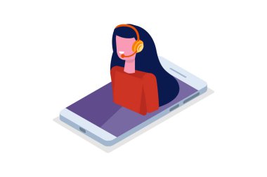 Müşteri hizmet izometrik simgesi. Çağrı merkezi avatar. Vektör çizim.