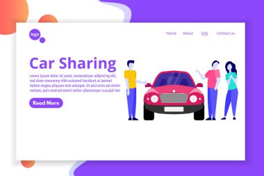 Paylaşımı, taşıma hizmeti kavramı kiralama araba. Web sayfası şablonu vektör çizim açılış,.