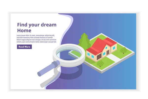 Real Estate Σπίτι Μια Αναζήτηση Χάρτης Ισομετρική Έννοια Εικονογράφηση Διάνυσμα — Διανυσματικό Αρχείο