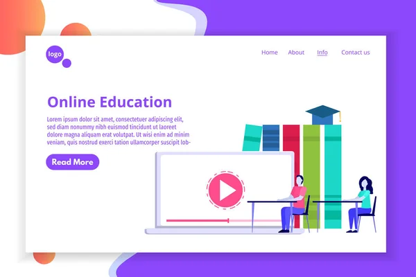 オンライン遠隔教育コンセプトは インターネット ラーニング研修コースの勉強します ベクトル図 — ストックベクタ