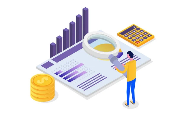 Pénzügyi Adminisztráció Vizsgáztató Ellenőrzési Izometrikus Koncepció Karakterekkel Társasági Adó Számla — Stock Vector