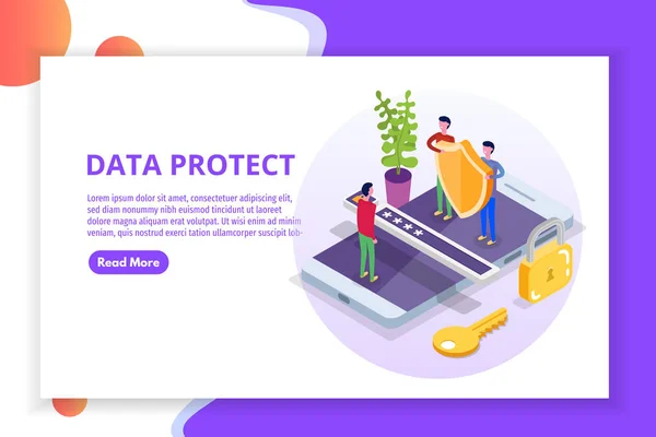 Gdpr Ізометричної Концепції Захисту Даних Мережних Даних Інтернет Безпеки Безпечний — стоковий вектор