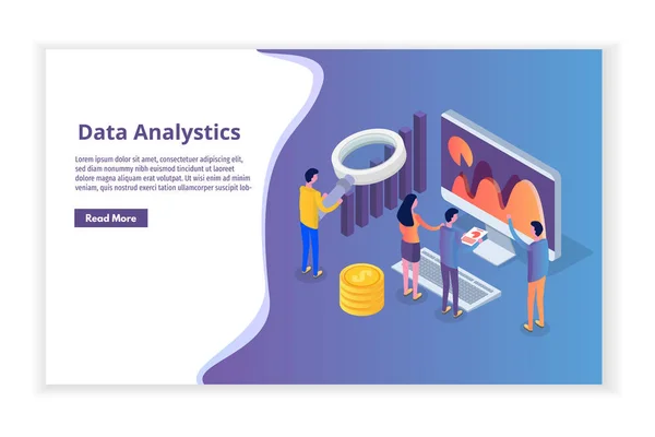 Datenanalyse Suchmaschinenoptimierung Isometrisches Konzept Der Standortposition Vektorillustration — Stockvektor