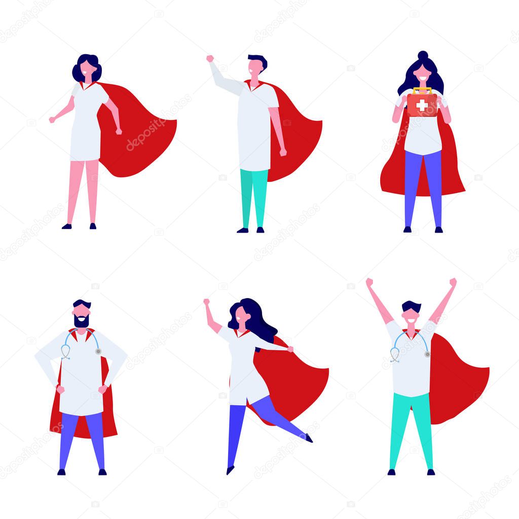 Super Doctor character set. Professional vector illustration in flat style.