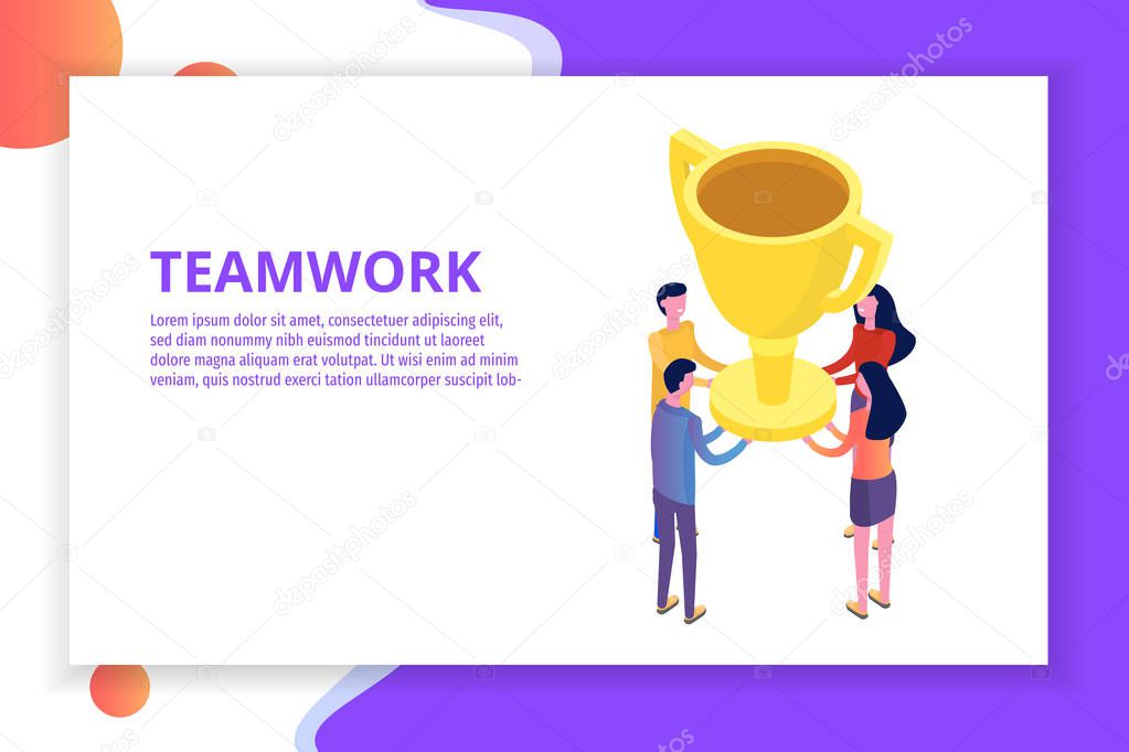 Teamwork, Success, Victory team concept isometric. Vector illustration.