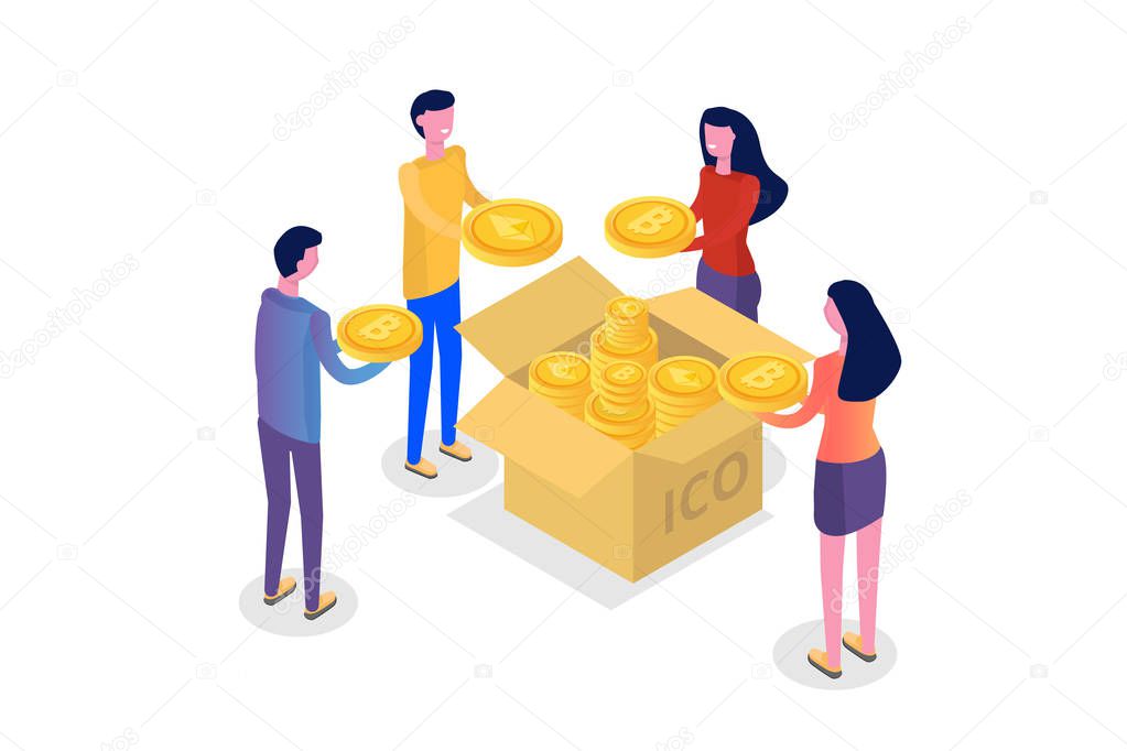 Ico concept, Initial coin offering.  Vector illustration.