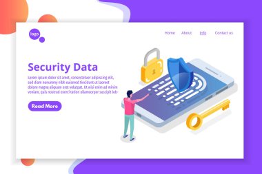 Güvenlik, emniyet ve gizli kişisel verileri koruma izometrik kavramı.