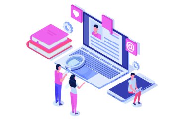 İşe Alım, iş arama izometrik kavramı. Tanıtım, sosyal medya, kartları, web afiş için kullanın. Vektör çizim