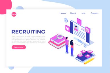 İşe Alım, iş arama izometrik kavramı. Tanıtım, sosyal medya, kartları, web afiş için kullanın. Vektör çizim