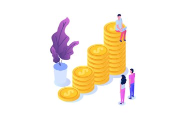 Vektör finansal büyüme kavramı ile altın sikke yığını