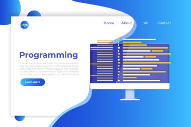 Kodlama, yazılım geliştirme, programlama, program kodu ekranında, büyük veri işleme, bilgisayar. Açılış sayfası templete.