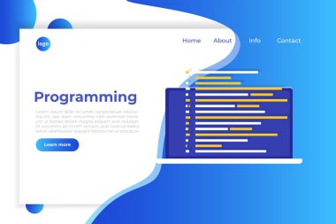 Kodlama, yazılım geliştirme, programlama, program kodu ekranında, büyük veri işleme, bilgisayar. Açılış sayfası templete.