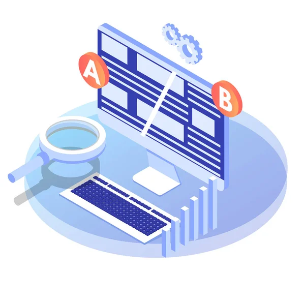 Vergleich Split Testing Isometrisches Konzept Vektorillustration — Stockvektor