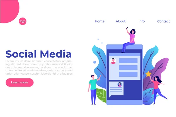 文字と社会概念は ランディング ページ テンプレートです フラット スタイルのベクトル図 — ストックベクタ