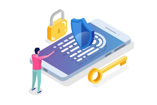 セキュリティ 安全性 機密の個人データ保護等尺性概念 — ストックベクタ