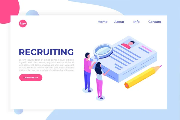 Rekrytering Jobb Sök Isometrisk Koncept Användning För Presentation Sociala Medier — Stock vektor