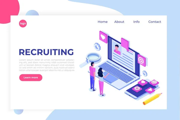 Recrutamento Pesquisa Emprego Conceito Isométrico Use Para Apresentação Mídia Social —  Vetores de Stock