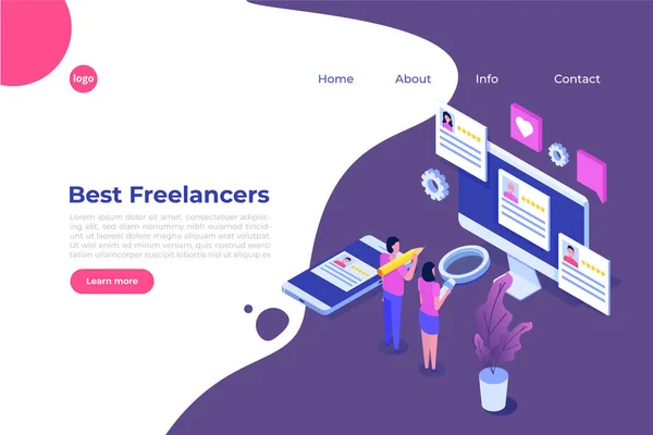 Freelancers Serviço Conceito Isométrico Com Lugar Texto Modelo Página Destino — Vetor de Stock