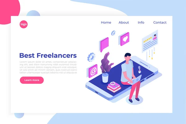 Freelancers Serviço Conceito Isométrico Com Lugar Texto Modelo Página Destino — Vetor de Stock