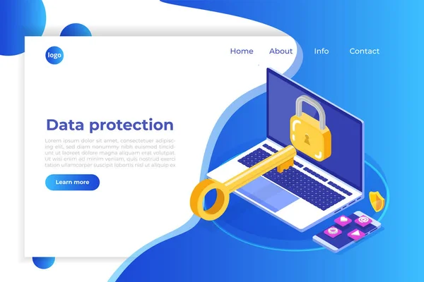 Protection Des Données Sécurité Internet Concept Isométrique Vpn Cryptage Protection — Image vectorielle
