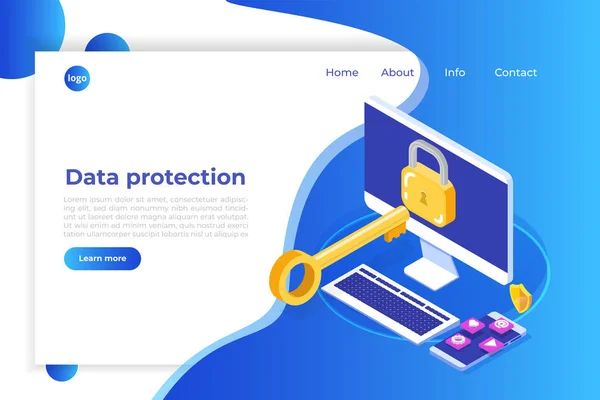 Protection Des Données Sécurité Internet Concept Isométrique Vpn Cryptage Protection — Image vectorielle