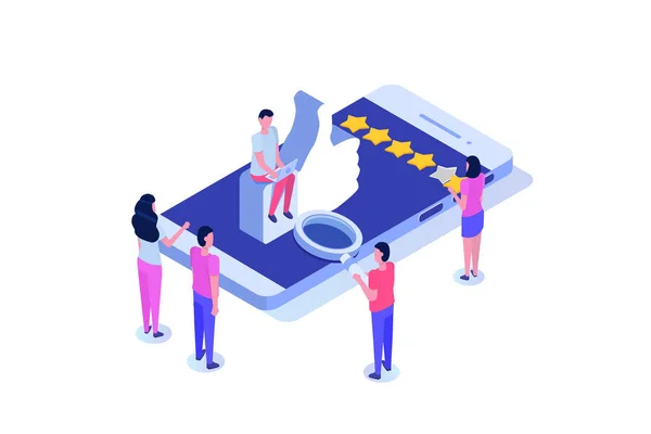 Klantbeoordeling Usability Evaluation Feedback Rating System Isometric Concept Vectorillustratie — Stockvector