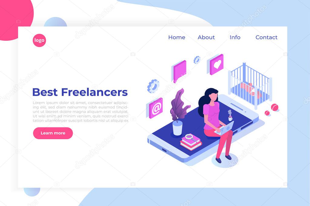 Freelancers service isometric concept with text place. Landing page template.