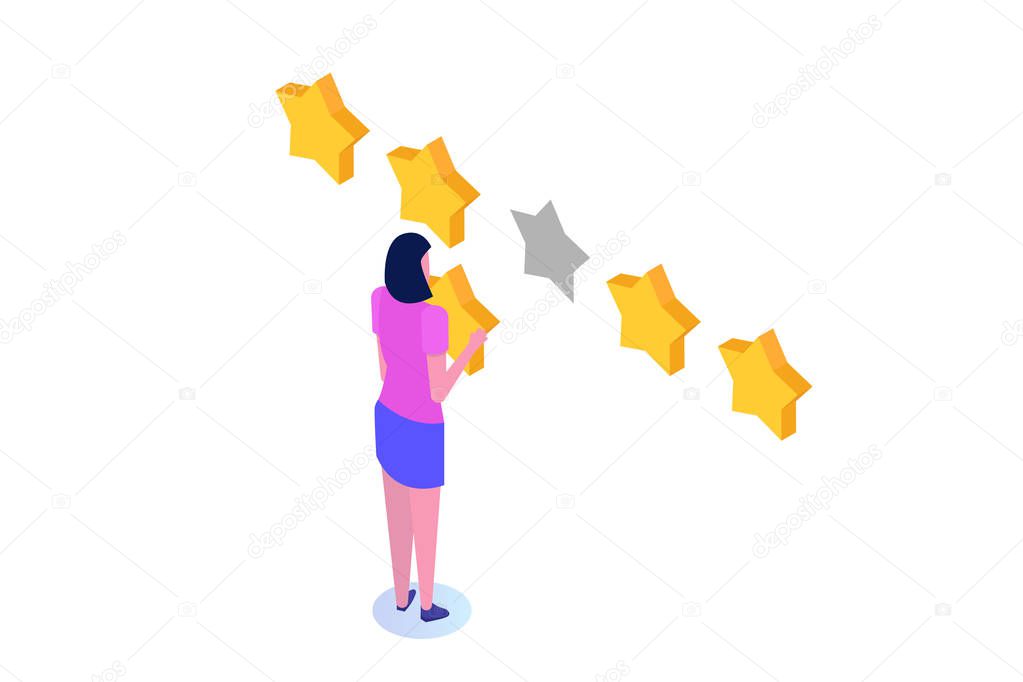Customer review, Usability Evaluation,  Feedback,  Rating system isometric concept. Vector illustration
