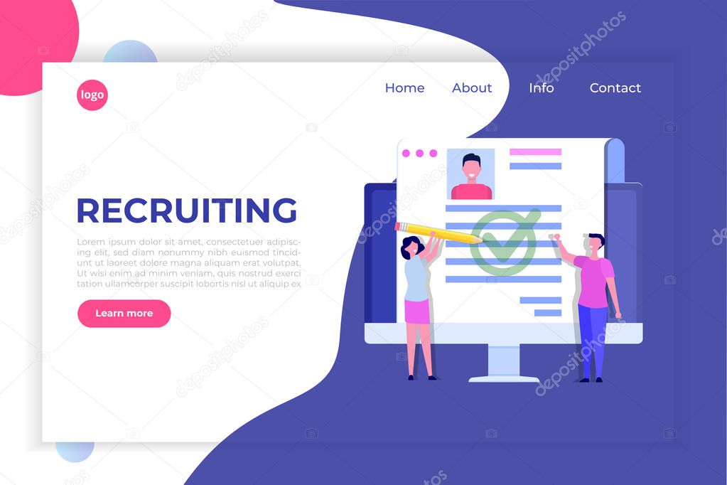 Recruitment, Job search concept, landing page template. Use for presentation, social media, cards, web banner. Vector illustration