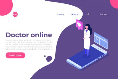 Online doktor konsültasyonu. Sağlık hizmetlerinde akıllı teknoloji biyometrik vektör illüstrasyonu