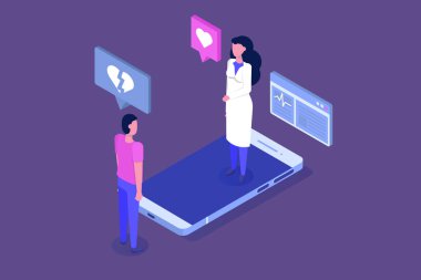 Online doktor konsültasyonu. Sağlık hizmetlerinde akıllı teknoloji biyometrik vektör illüstrasyonu