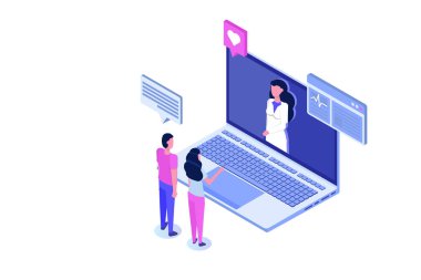 Online doktor konsültasyonu. Sağlık hizmetlerinde akıllı teknoloji biyometrik vektör illüstrasyonu