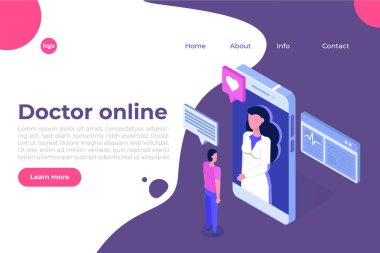 Online doktor konsültasyonu. Sağlık hizmetlerinde akıllı teknoloji biyometrik vektör illüstrasyonu