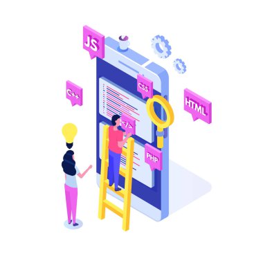 Programlama Yazılımı veya uygulama geliştirme isometrik kavramı, büyük d