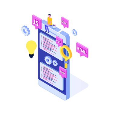 Programlama Yazılımı veya uygulama geliştirme isometrik kavramı, büyük d